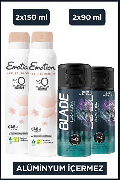 Emotion Natural Bloom Kadın Deodorant 2x150 Ml & Blade Black Alpha Erkek Deod...