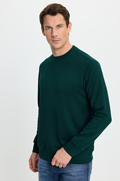 Tudors Ανδρικό φούτερ με μακρύ μανίκι, εξαιρετικά μαλακό, πράσινο φούτερ με λαιμόκοψη