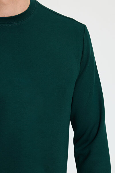 Tudors Ανδρικό φούτερ με μακρύ μανίκι, εξαιρετικά μαλακό, πράσινο φούτερ με λαιμόκοψη