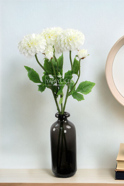 Yapay Çiçek Deposu Yapay Çiçek Lüx Goncalı Zinnia Dalı 60 cm Krem