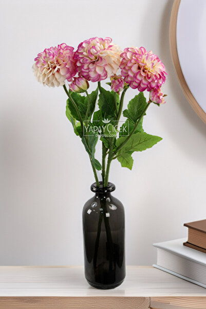Yapay Çiçek Deposu Yapay Çiçek Lüx Goncalı Zinnia Dalı 60 cm Krem-Lila