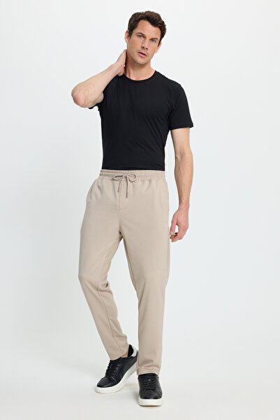 Tudors Men's regular fit classic cut beige jogger pants with elastic waist and laces