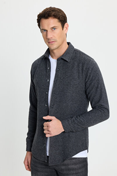 Tudors Men's Slim Fit Slim Fit Long Sleeve Solid Winter Lumberjack Dark Gray Shirt