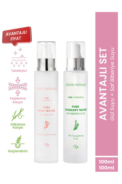 Bade Natural Biberiye Suyu Saç Toniği & Gül Suyu Tonik %100 Doğal ve Saf