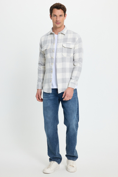 Tudors Pánská slim fit úzká košile s dlouhým rukávem, kapucí, dvojitými kapsami a kostkovaným vzorem na zimu.