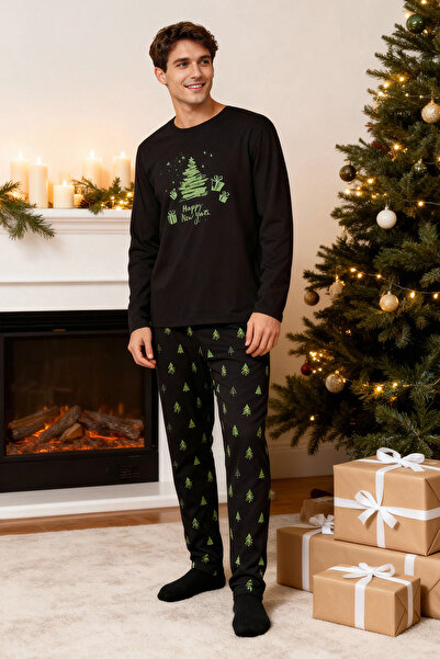 Trendyol Collection Pánský černý pletený pyžamový set – Regular Fit 100% bavlna Tmnaw24Pt00021