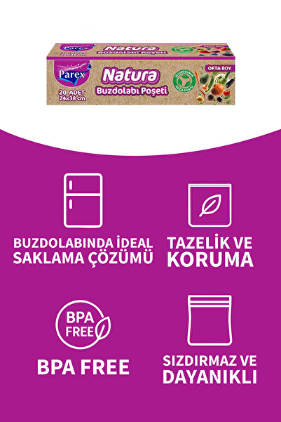 Parex Natura Buzdolabı Poşeti Orta Boy 20’li 24 x 38 cm