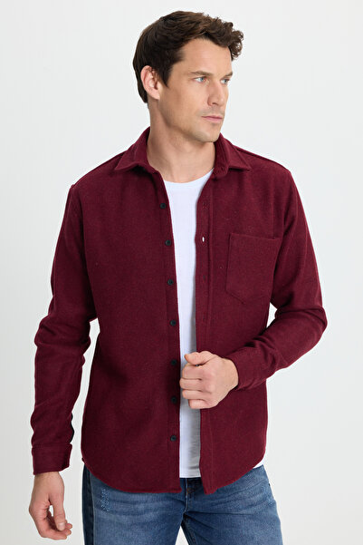 Tudors Men's regular fit classic cut dark burgundy lumberjack shirt with flat pockets