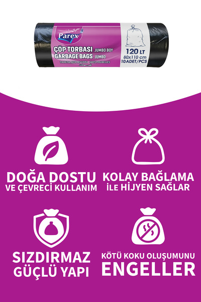 Parex Professional 10-Pack Garbage Bags Jumbo Size 80 X 110 cm Five-Pack