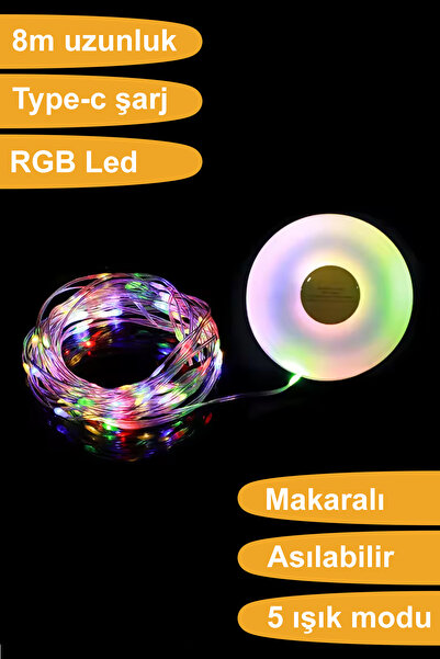 moniev Hag Çok Renkli Şarjlı Kamp Lambası Makaralı 8 Metre Uzayabilir RGB Şer...