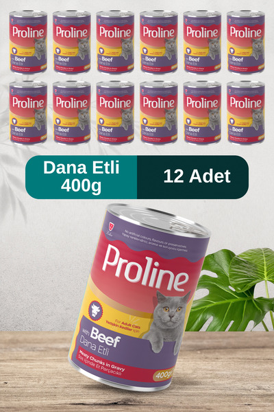 Pro Line Dana Etli Sos İçinde Et Parçacıklı Yetişkin Kedi Konservesi 400g x 12 Adet