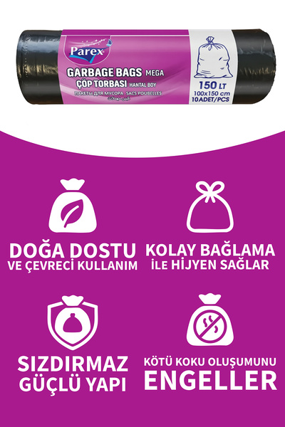 Parex Professional 10-Pack Garbage Bags Large Size 100 X 150 cm Five-Pack