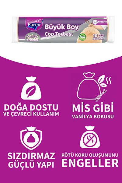 Parex 3lü Büzgülü Vanilya Kokulu Çöp Torbası Büyük