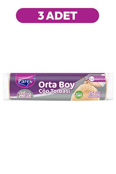 Parex Büzgülü Vanilya Kokulu Orta Boy 55x60 Cm 15'li 3 Rulo Çöp Poşeti