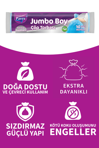 Parex Extra Durable 10-Piece Garbage Bags Jumbo Size 80 X 110 cm Triple Pack