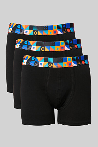 AC&Co / Altınyıldız Classics Men's Premium Cotton Black 3-Piece Flexible Boxer Pack with Special Gift Box (Groom's Box) Dowry Set