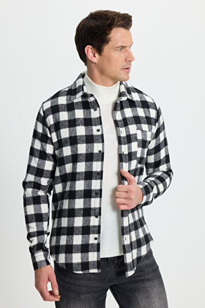 Tudors Men's slim fit long sleeve plaid checkered winter woodcutter shirt with pockets
