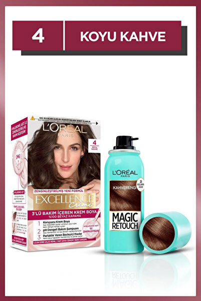 L'Oreal Paris Excellence Creme Saç Boyası 4 Koyu Kahve +Beyaz Saçlar için Kap...