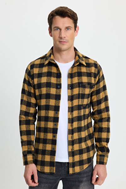 Tudors Men's slim fit long sleeve plaid checkered winter woodcutter shirt with pockets