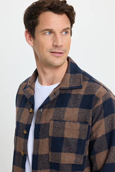 Tudors Cămașă pentru bărbați, cu mânecă lungă, cu model în carouri, cu buzunare, cu guler în carouri, pentru iarnă