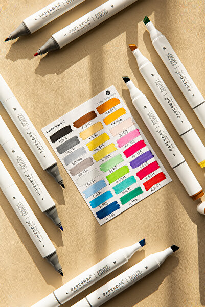 PAPERORA مجموعة أقلام تحديد كحولية مزدوجة الطرف مكونة من 24 قلمًا - رفيعة + إ...