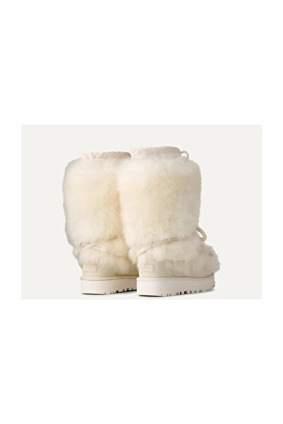 UGG Γυναικείες μπότες και μποτάκια με μακρύ γούνινο κορδόνι με επίπεδη σόλα 1171570-WHITE