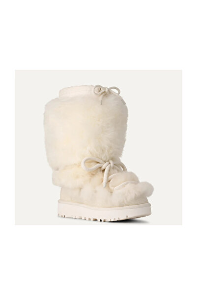 UGG Γυναικείες μπότες και μποτάκια με μακρύ γούνινο κορδόνι με επίπεδη σόλα 1171570-WHITE