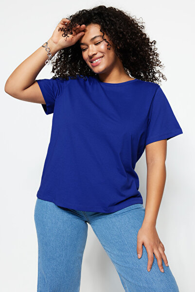 Trendyol Curve Saks Color Crew Neck 100% Cotton Plus Size T-Shirt - Tbbss22Ts0733