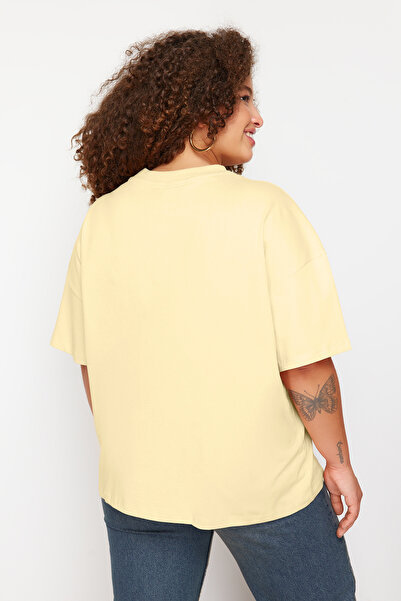 Trendyol Curve Πλεκτό μπλουζάκι με γιακά σομόν φαρδιά κοπή - 100% βαμβάκι TBBSS23BF00017