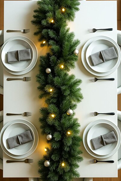 Waldern New Year's 160 cm Large Size Pine Garland Set with Lights Led