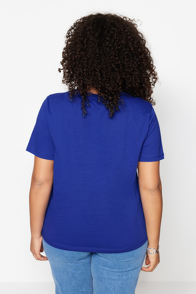 Trendyol Curve Saks Color Crew Neck 100% Cotton Plus Size T-Shirt - Tbbss22Ts0733