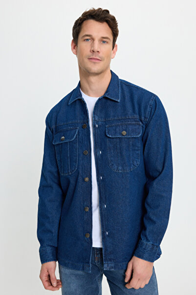 Tudors Унісекс Relax Fit Зручний крій Джинсовий куртка з капюшоном і двома кишенями Overshirt Куртка-сорочка