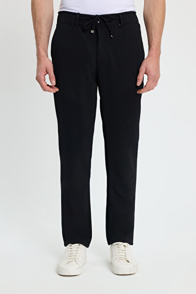 Tudors Men's Slim Fit slim fit black pants with elastic waist and lace detail