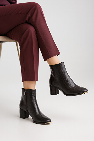 Beyond Women's Black Vicky Heeled Crocodile Patterned Boots 6.5cm Byndrsl2406