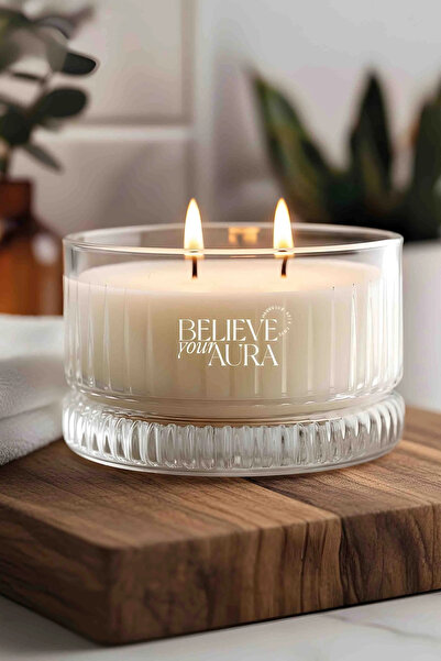 Believe Your Aura Lavanta Kokulu Mum - %100 Soya Mumu Kristal Kase Aromaterap...