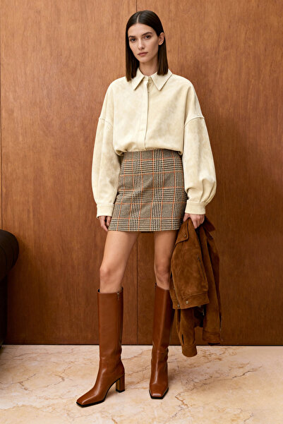 Trendyol Collection Special Collection Brown Plaid Woven Mini Skirt Twoaw26Et00057