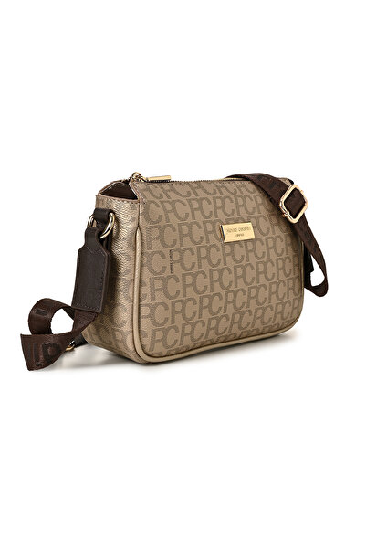 Pierre Cardin Goldfarbene Damen-Umhängetasche mit großem Alphabet-Motiv 05PO22Y1539