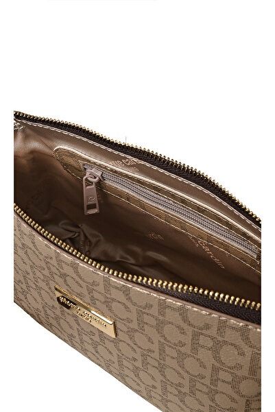 Pierre Cardin Goldfarbene Damen-Umhängetasche mit großem Alphabet-Motiv 05PO22Y1539