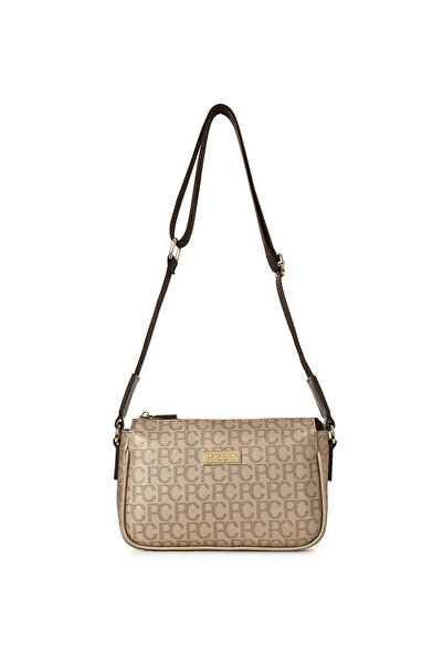 Pierre Cardin Goldfarbene Damen-Umhängetasche mit großem Alphabet-Motiv 05PO22Y1539