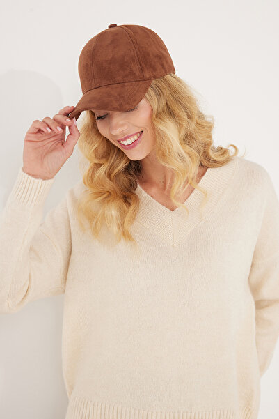 Tudors Women's Slim Fit Slim Fit V-Neck Beige Sweater