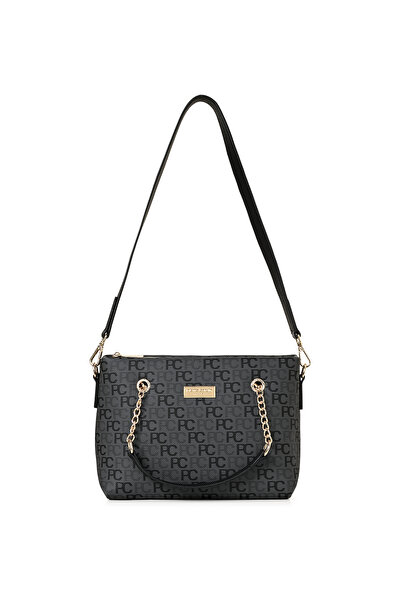 Pierre Cardin Anthrazitfarbene Tramlı Alphabet Damen-Umhängetasche 05PO22Y1561