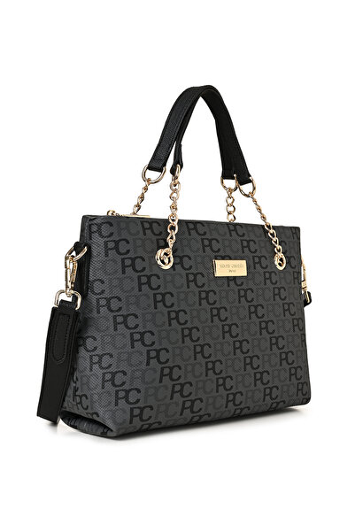 Pierre Cardin Anthrazitfarbene Tramlı Alphabet Damen-Umhängetasche 05PO22Y1561