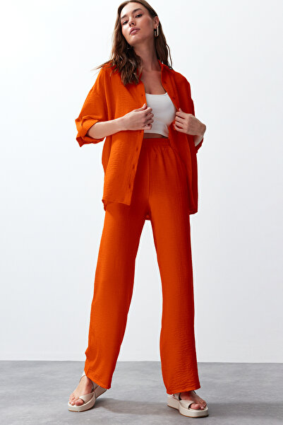 Trendyol Collection Orange Shirt and Trousers Set - Woven, TWOSS24AU00095