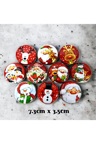 Genel Markalar Yeni Yıl Desenli Metal Kutu - Yıl Başı Noel Hediyelik Ve Takı - Mum Kutusu 5 Adet