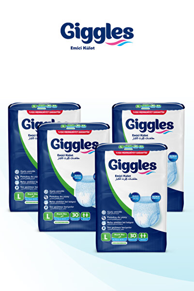 giggles Yetişkin Emici Külot Bez Büyük Boy (Large) Bel Boyu 100-150cm  Islaklık Göstergeli - 4 paket 120Adet