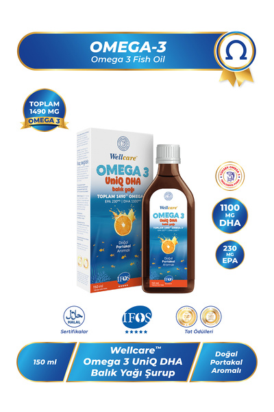 Wellcare Uniq Dha Omega 3 Doğal Portakal Aromalı Balık Yağı - 150 ML