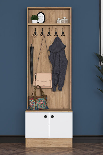 Rani Mobilya Rani P6 Modern Kapaklı Askılı Raflı Portmanto Vestiyer Sepet Cev...