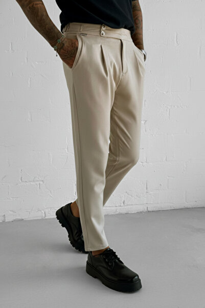 ablukaonline Ανδρικό υφασμάτινο παντελόνι με ρυθμιζόμενη πόρπη μπεζ