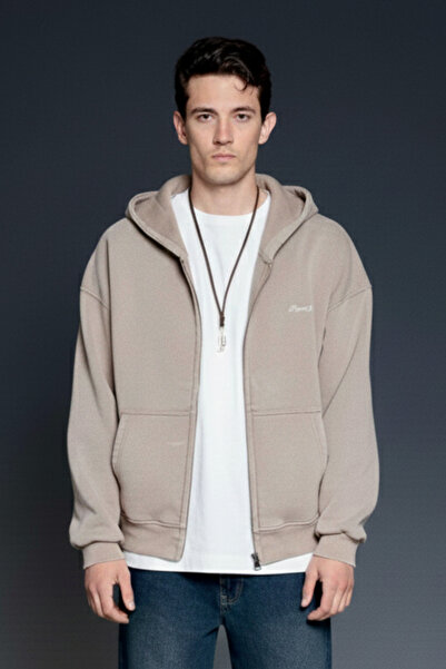 ablukaonline Ανδρικό φούτερ Relax Fit Washable με κουκούλα Σκούρο Μπεζ