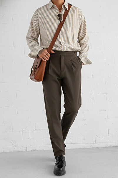 ablukaonline Ανδρικό υφασμάτινο παντελόνι με ρυθμιζόμενη πόρπη καφέ